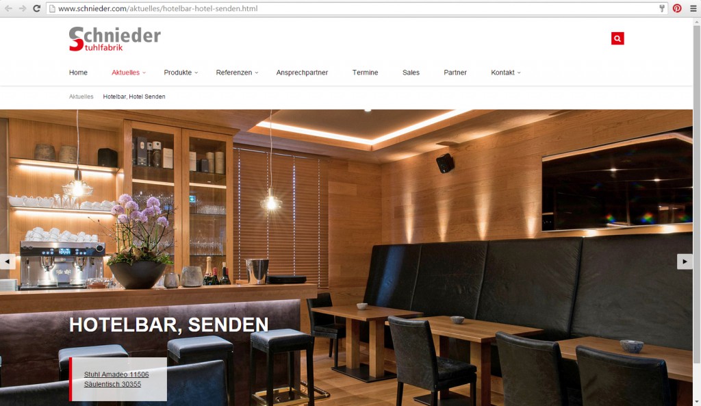 Internet-Seite Website Stuhlfabrik Schnieder Internet-Seite Großflächige Fotos dienen als Inspiration