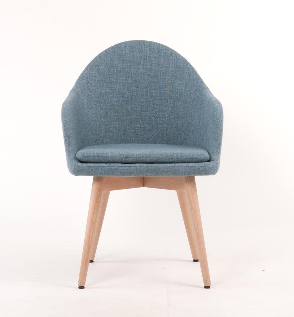 Reizvolle Kombination aus hellem Holz und strukturiertem Stoff Gastronomiesessell Tina leicht Design