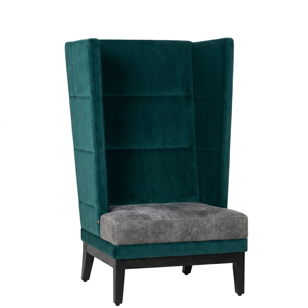 Produktbild Ohrensessel Paula 40900 1-Sitzer, Untergestell schwarz, Polster in Velours dunkle türkis, Sitz in grau Vintage, Schniedersitzt Möbel für gute Gäste