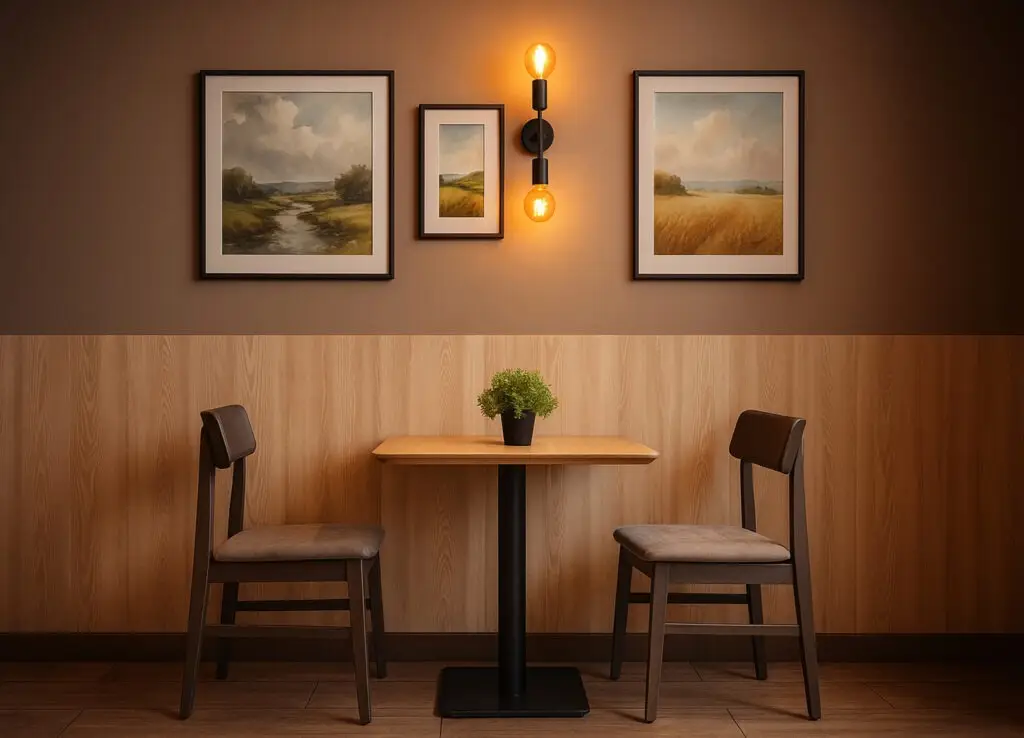 Visualisierung Stuhl Linus Café-Einrichtung, Säulentisch, Holzstuhl Linus