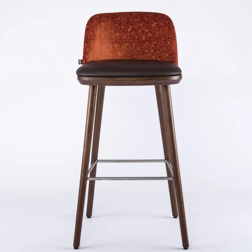Produktfoto Hocker Mona 10348, Gestell dunkel, Sitzpolster braun, Rückenlehne orange, Schniedersitzt Möbel für gute Gäste
