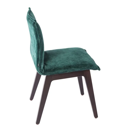 Produktfoto vom Stuhl Flight, dunkles Holz Untergestell Sitzschale Polster grün, Schniedersitzt Möbel für gute Gäste