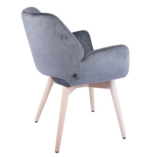 Produktfoto Sessel Marc, Holzgestell weiß, Polsterschale blau, Schniedersitzt Möbel für gute Gäste