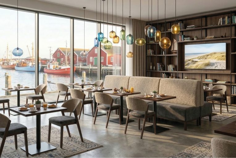 Hoteleinrichtung Frühstücksraum Stuhl Constantin Schniedersitzt_