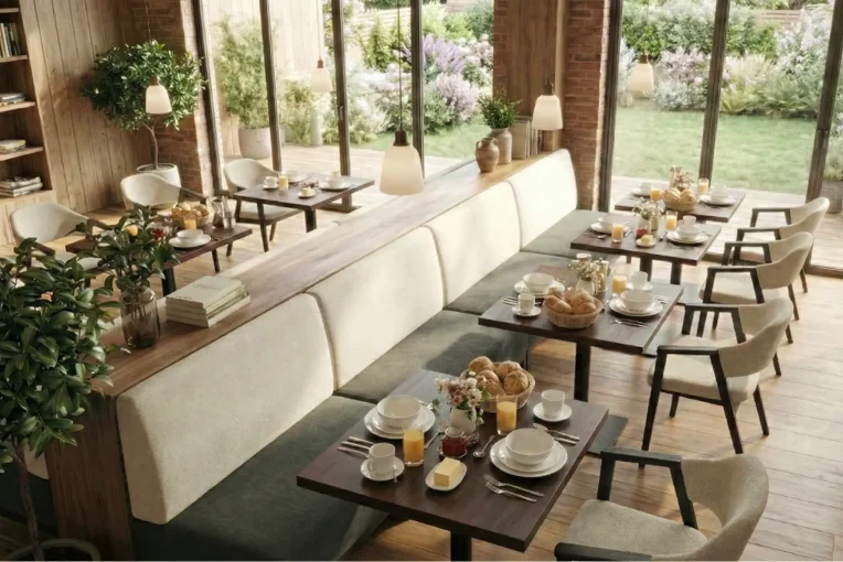 Planung Möblierung Frühstücksraum Hotel Sessel Constantin Schniedersitzt_3