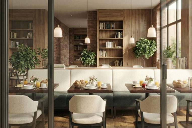 Planung Möblierung Frühstücksraum Hotel Sessel Constantin Schniedersitzt_4