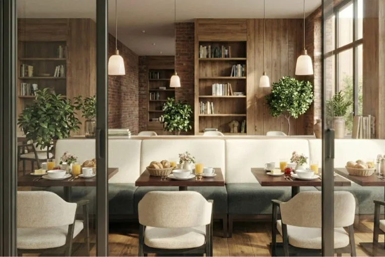 Planung Möblierung Frühstücksraum Hotel Sessel Constantin Schniedersitzt_4